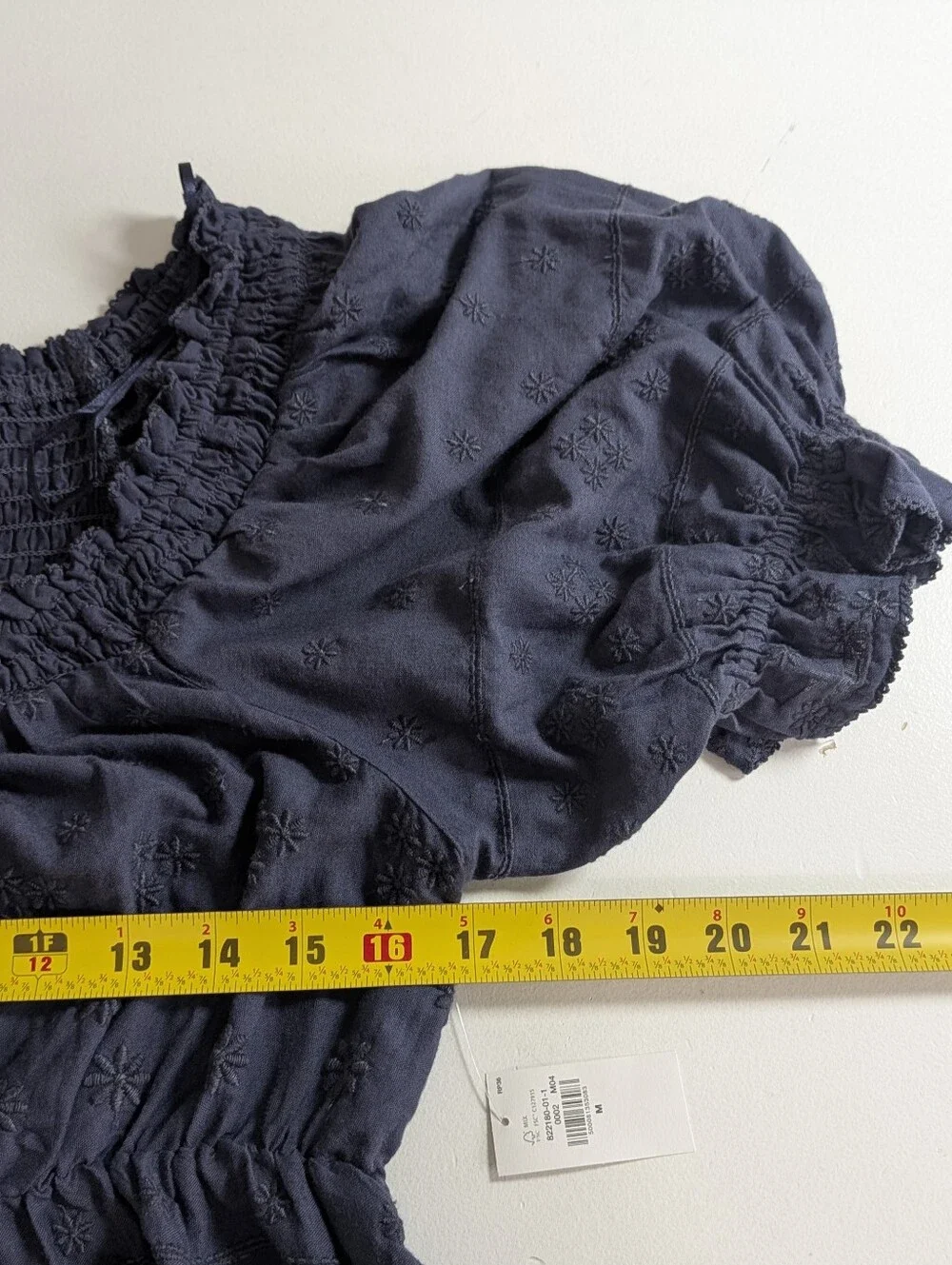 NWT Old Navy Blue Eyelet Smocked Off Shoulder Puff Sleeve Peasant Blouse Sz M
